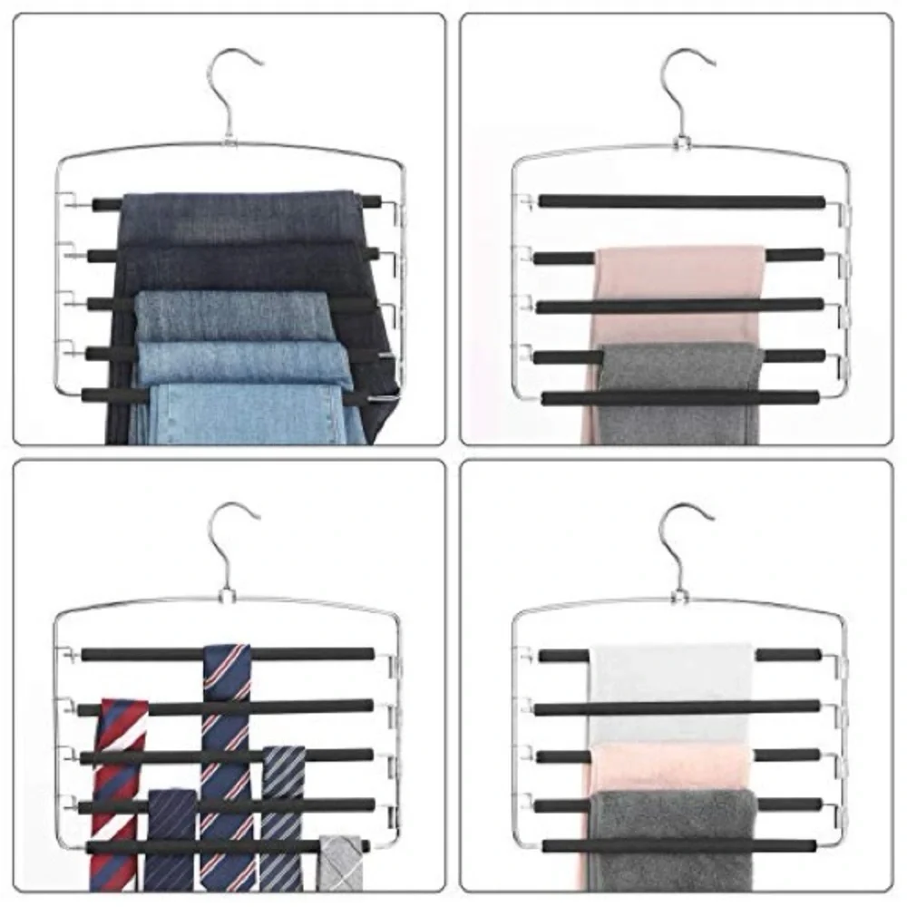 RICHARDS Black 4 Tier Closet & Storage Clothes Hanger Space Saving w Swing Arms